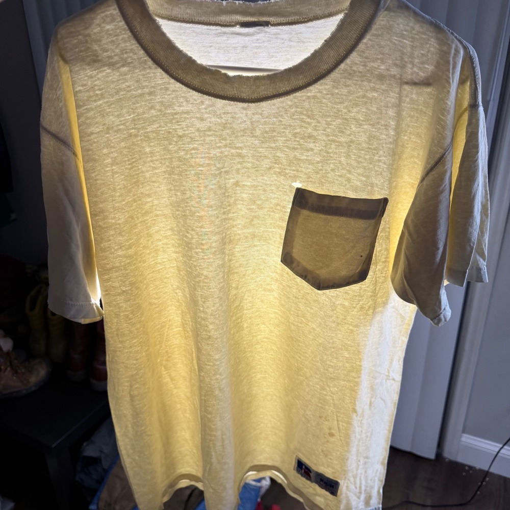 Vintage 80s 90s Russell Mens M Pocket Tee Paper Thin Distressed USA